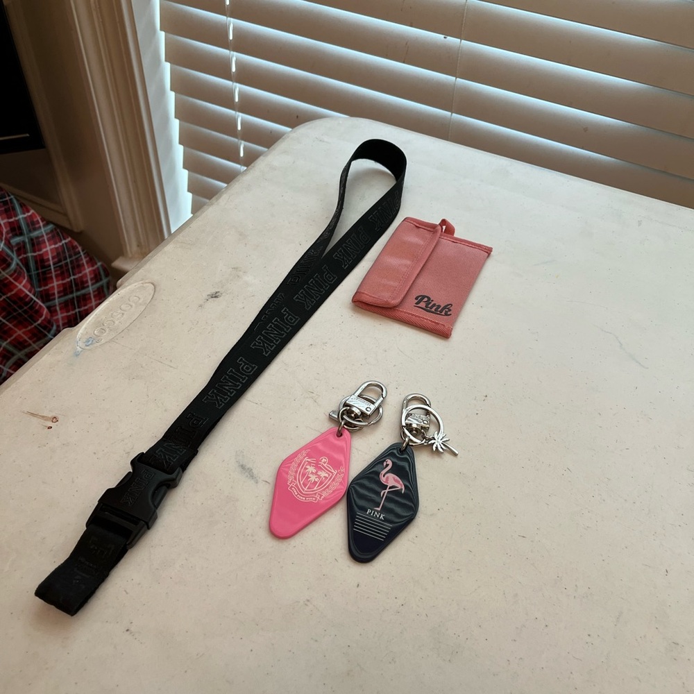 Pink Lanyard and Keychain Set
